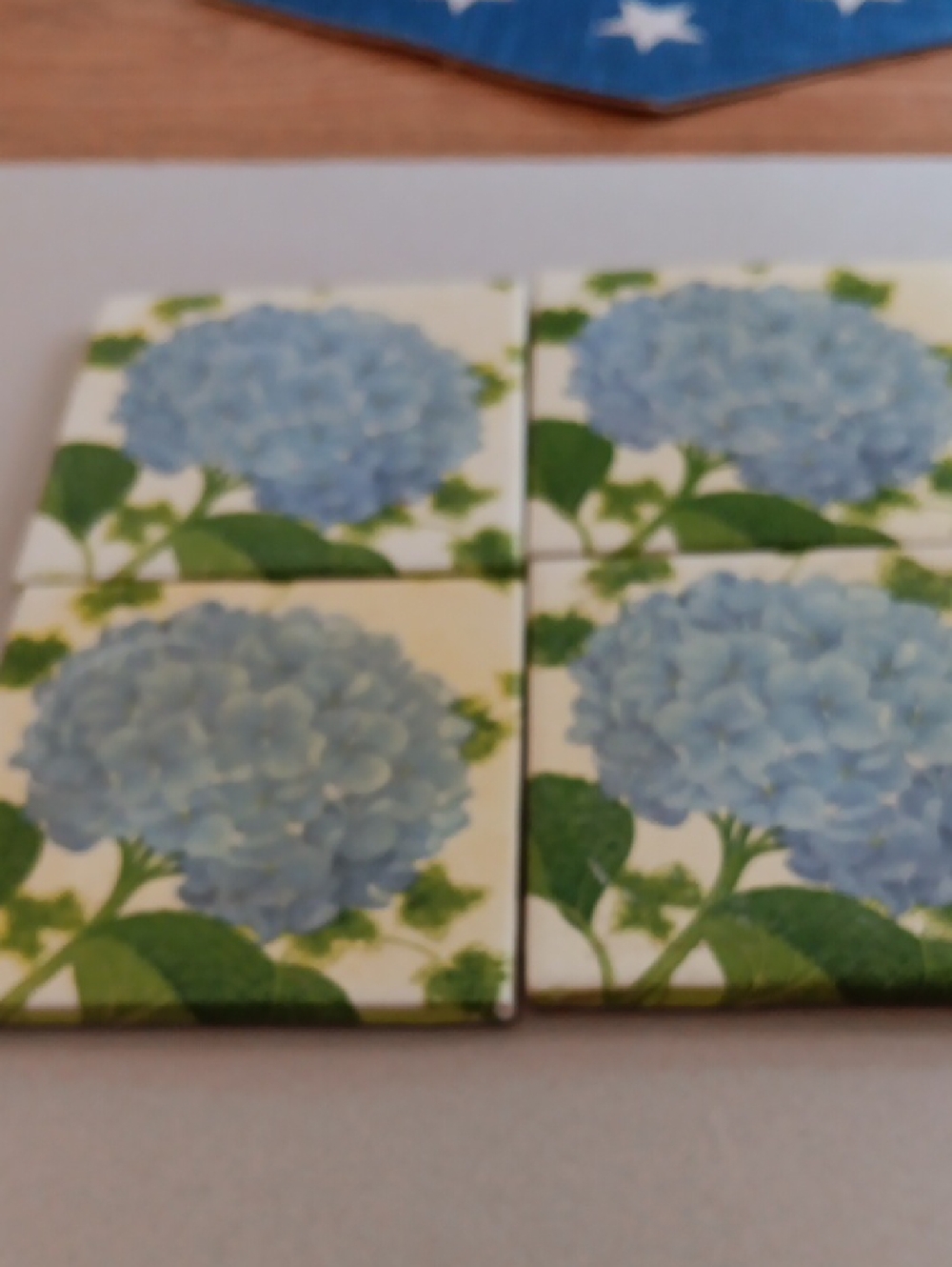 Blue Hydrangea Ceramic Coaster Set - Floral Home Accents